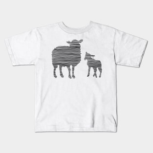 Lamb and Ewe Drawn in Black Horizontal Lines - Sheep Kids T-Shirt